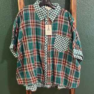 Easel Multicolor Plaid Blouse